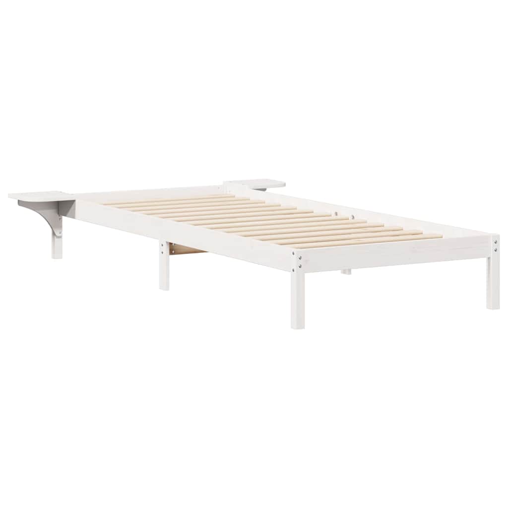 Ágykeret éjjeliszekrényekkel Fehér 90 x 220 cm Tömör fenyőfa