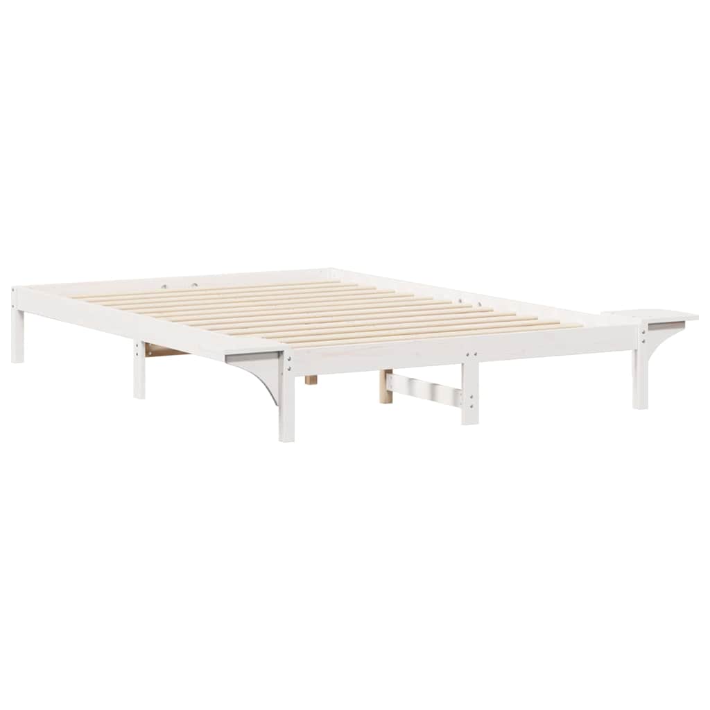 Ágykeret éjjeliszekrényekkel Fehér 140 x 220 cm Tömör fenyőfa