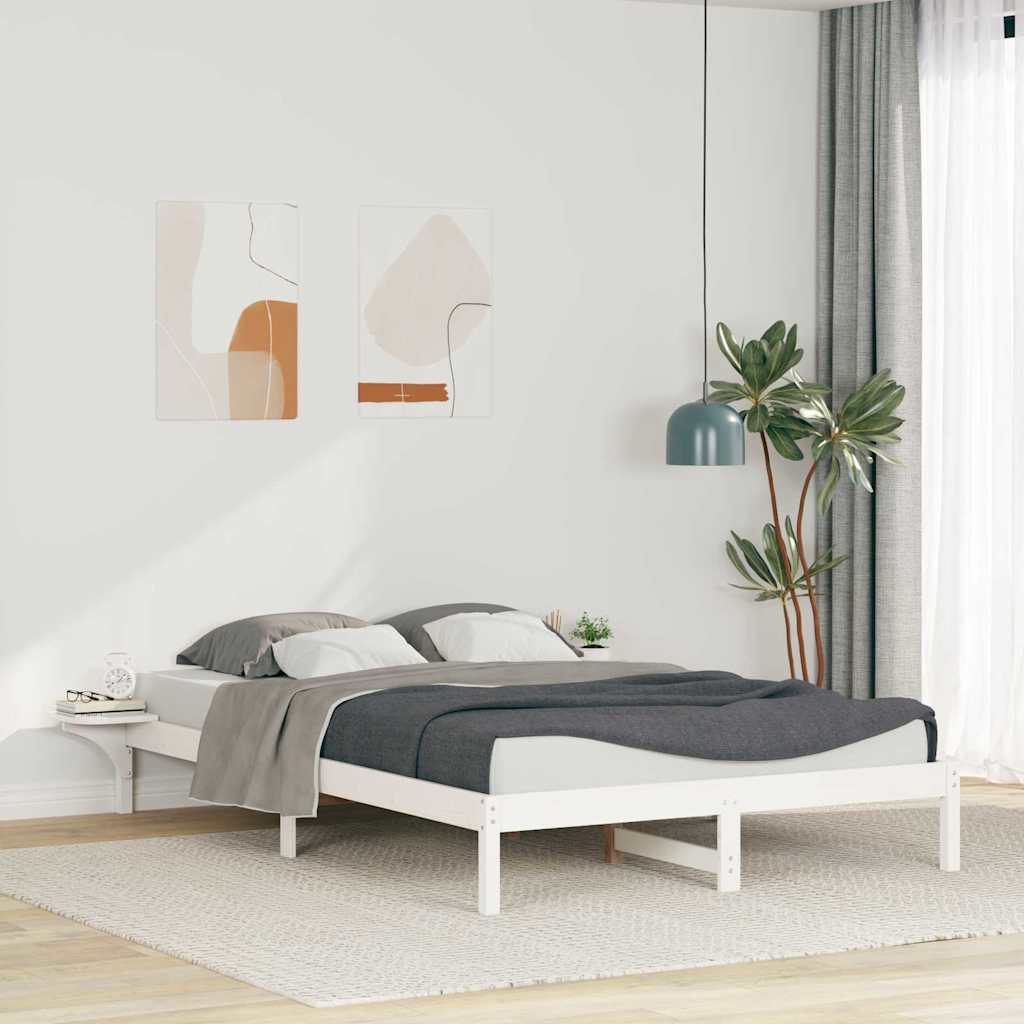 Ágykeret éjjeliszekrényekkel Fehér 160 x 220 cm Tömör fenyőfa