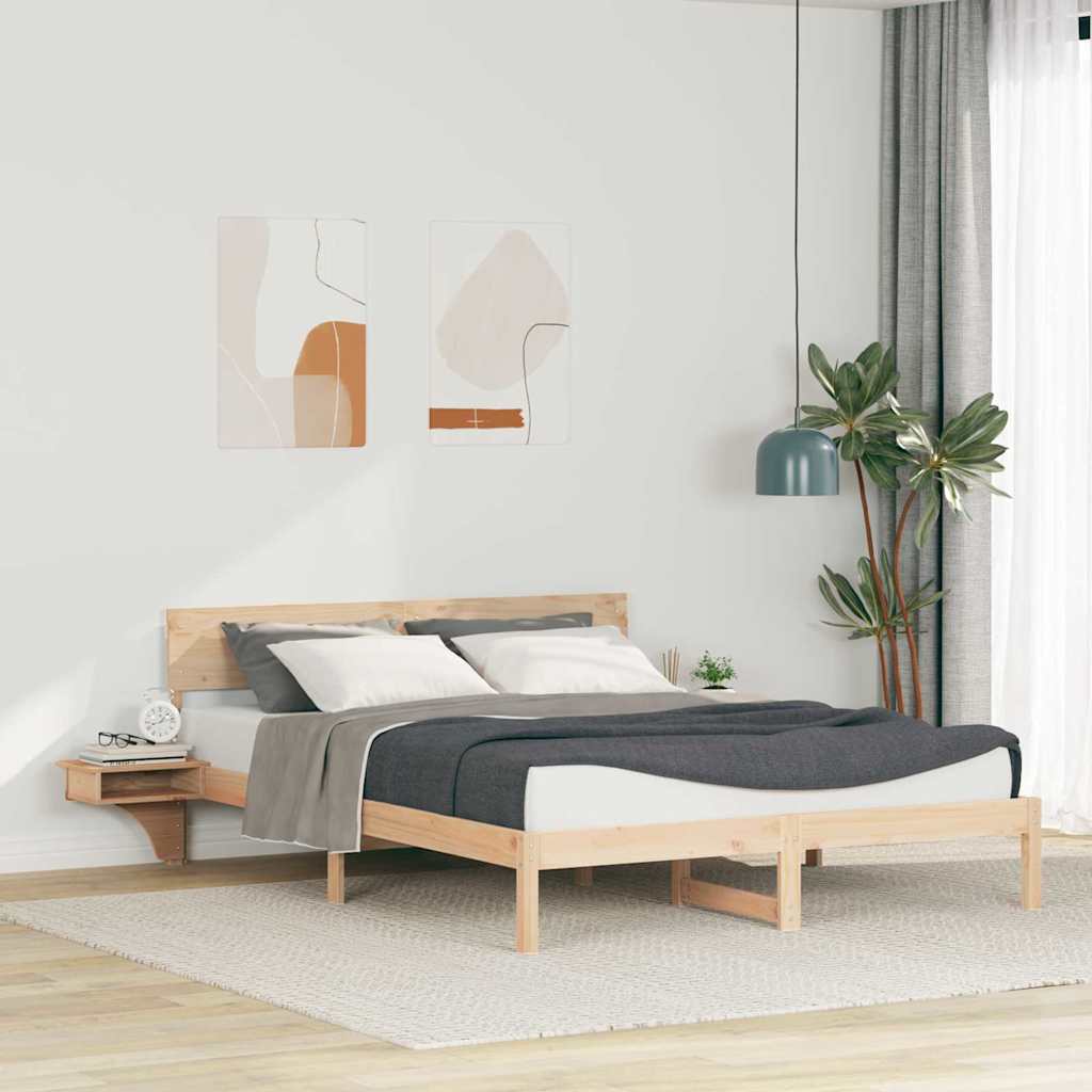 Ágykeret fejtámlával Barna 160 x 200 cm Tömör fenyőfa