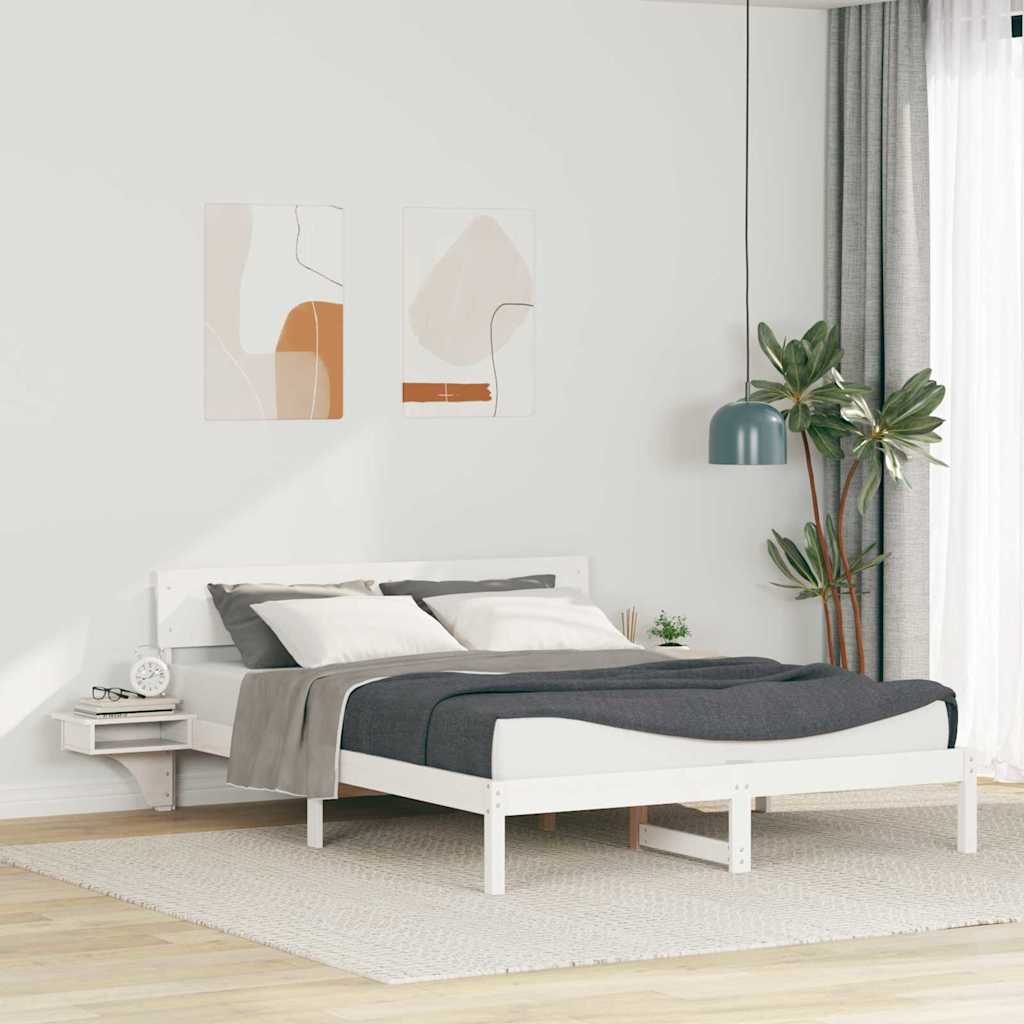 Ágykeret fejtámlával Fehér 160 x 200 cm Tömör fenyőfa
