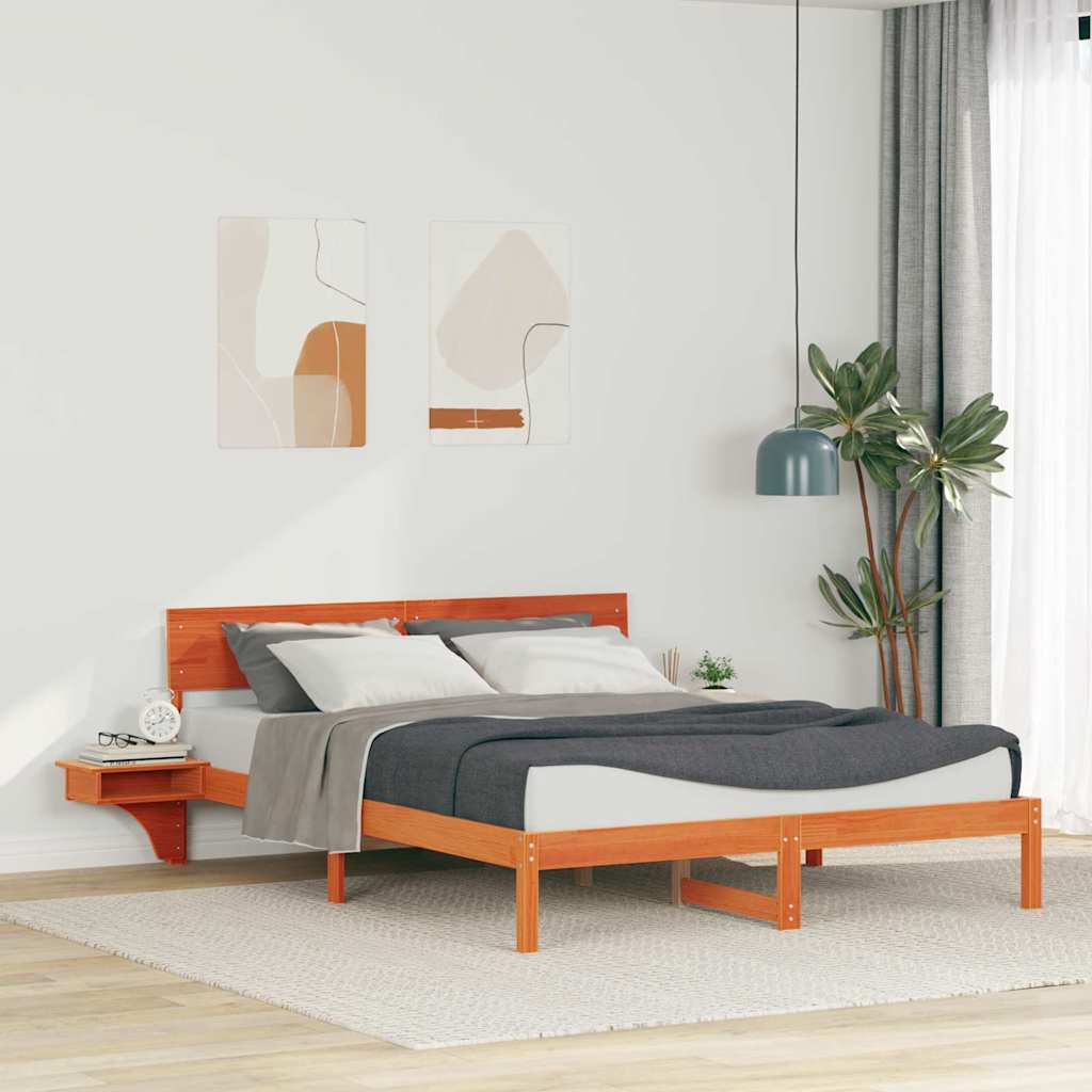 Ágykeret fejtámlával Faggyú barna 160 x 200 cm Tömör fenyőfa