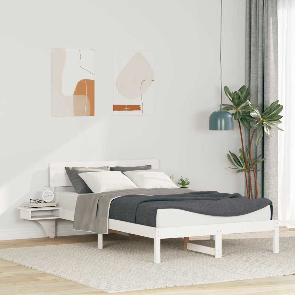 Ágykeret fejtámlával Fehér 135 x 190 cm Tömör fenyőfa
