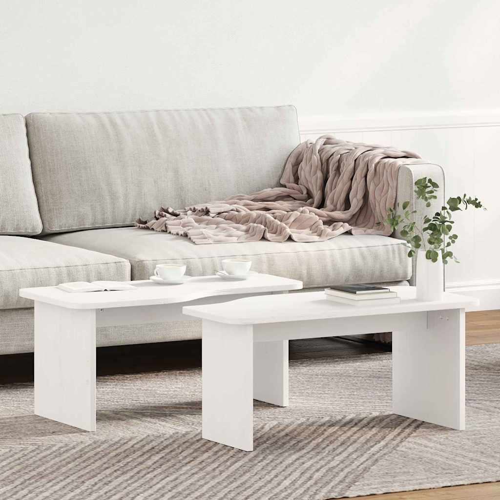 Dohányzóasztal 2 pcs Fehér Tömör fenyőfa