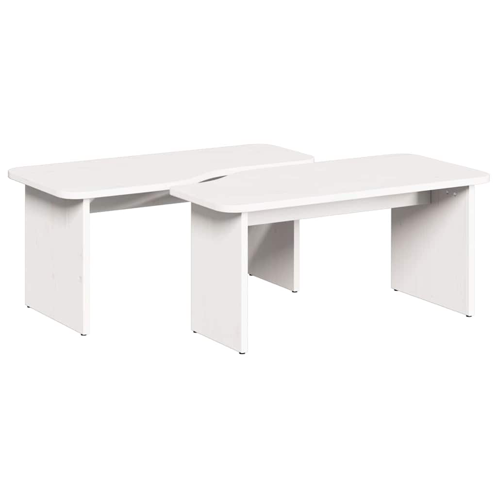 Dohányzóasztal 2 pcs Fehér Tömör fenyőfa