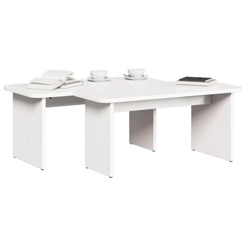 Dohányzóasztal 2 pcs Fehér Tömör fenyőfa