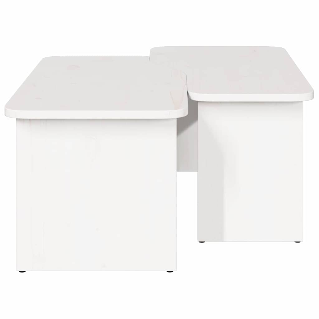 Dohányzóasztal 2 pcs Fehér Tömör fenyőfa