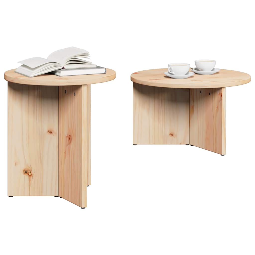 Dohányzóasztal 2 pcs Természetes Tömör fenyőfa