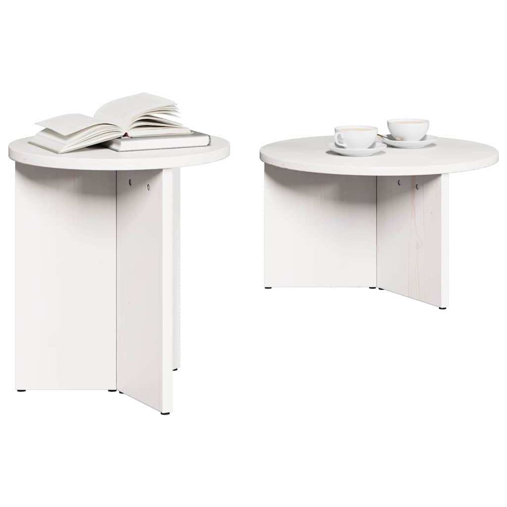 Dohányzóasztal 2 pcs Fehér Tömör fenyőfa