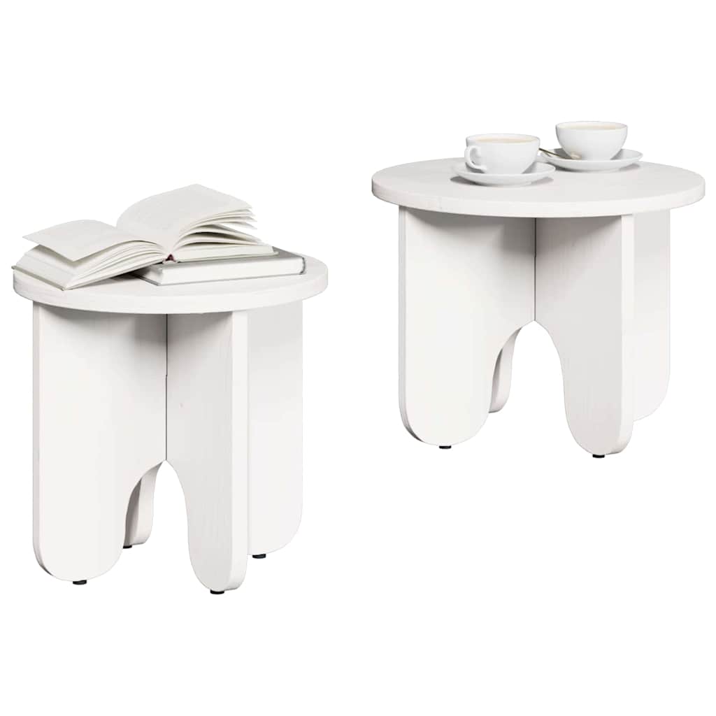 Dohányzóasztal 2 pcs Fehér Tömör fenyőfa