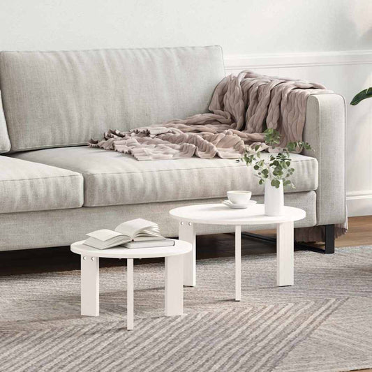 Dohányzóasztal 2 pcs Fehér Tömör fenyőfa