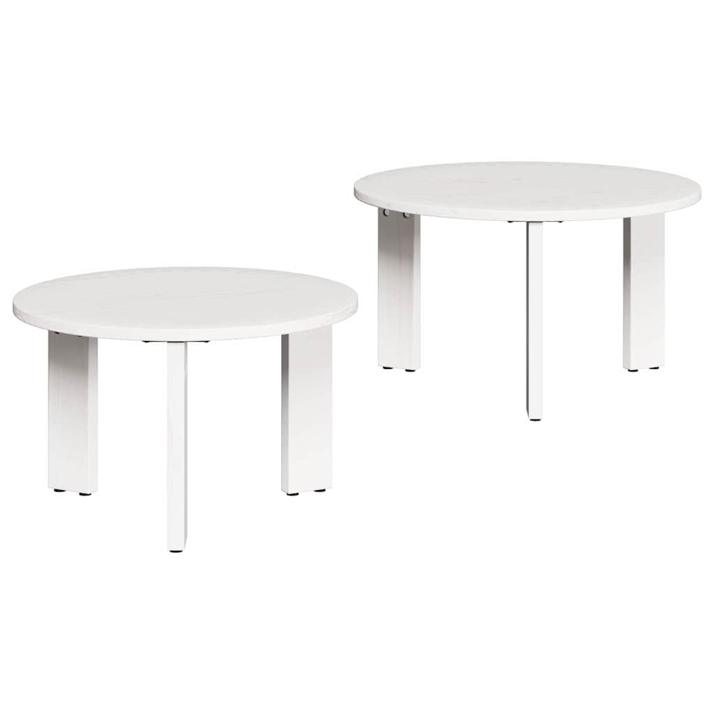 Dohányzóasztal 2 pcs Fehér Tömör fenyőfa
