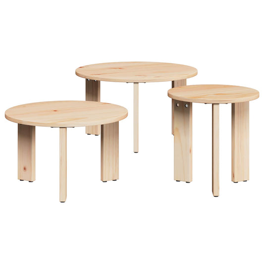 Dohányzóasztal 3 pcs Természetes Tömör fenyőfa