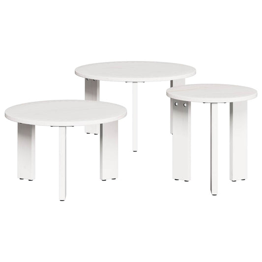 Dohányzóasztal 3 pcs Fehér Tömör fenyőfa