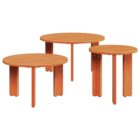 Dohányzóasztal 3 pcs Faggyú barna Tömör fenyőfa