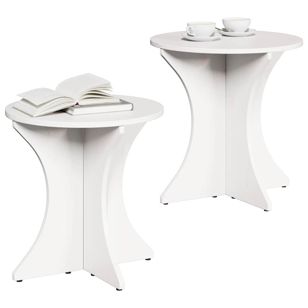 Dohányzóasztal 2 pcs Fehér Tömör fenyőfa