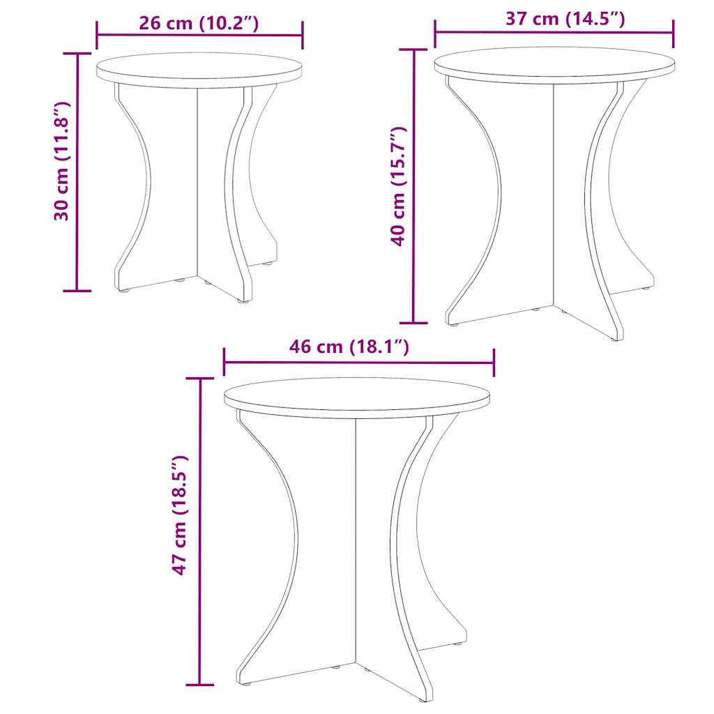 Dohányzóasztal 3 pcs Természetes