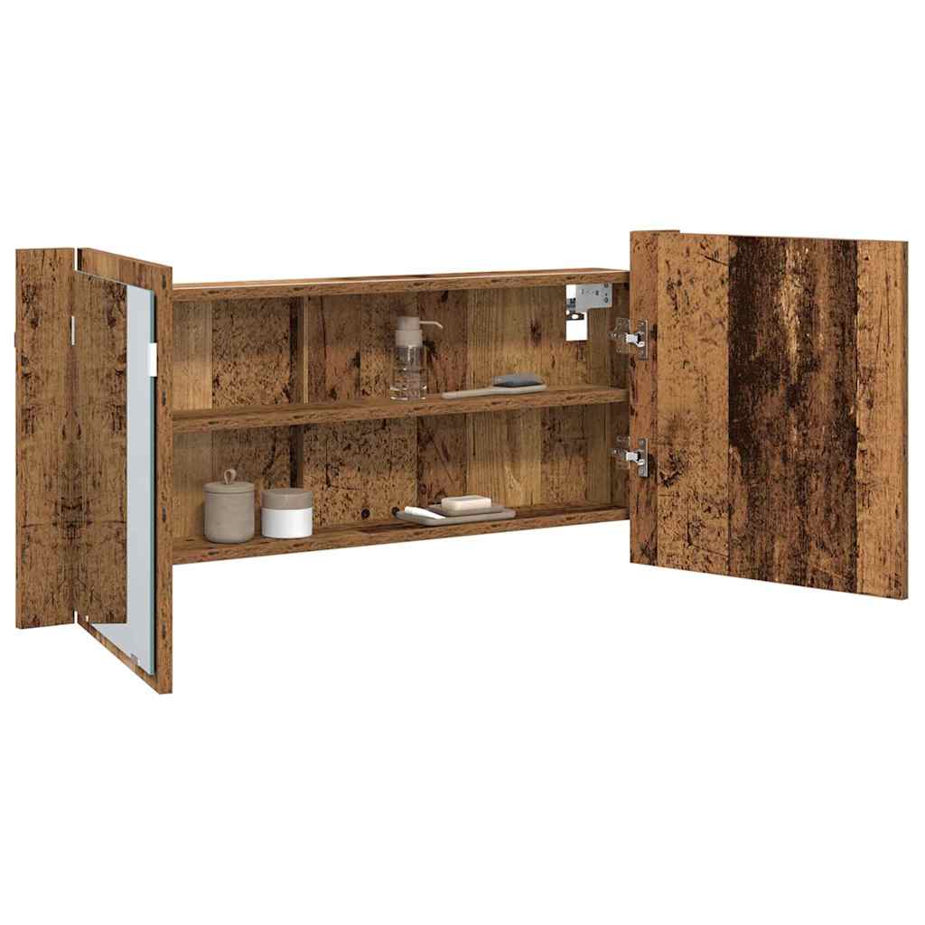 LED Tükörszekrény Öreg fa 100 x 12 x 45 cm Szerelt Fa