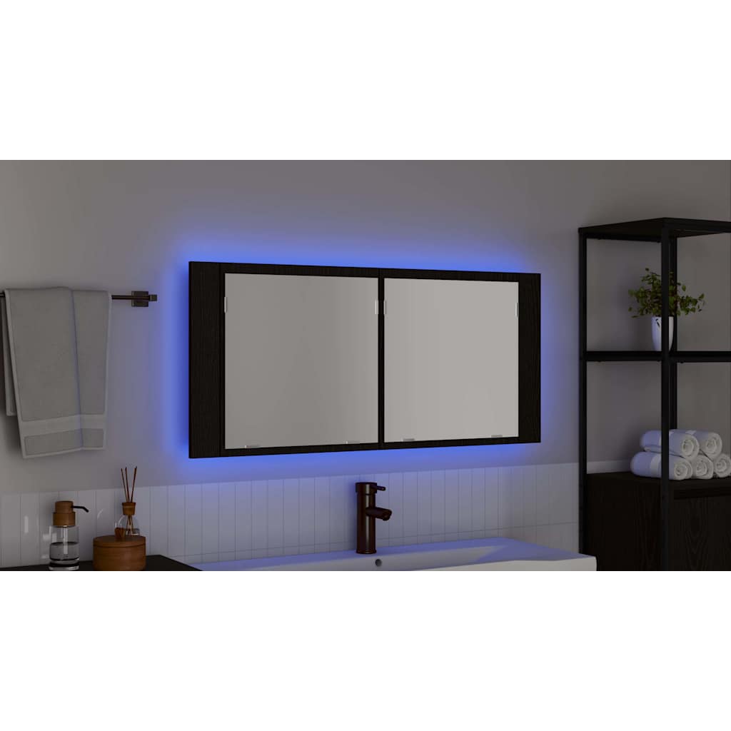 LED Tükörszekrény Fekete tölgy 100 x 12 x 45 cm Szerelt Fa