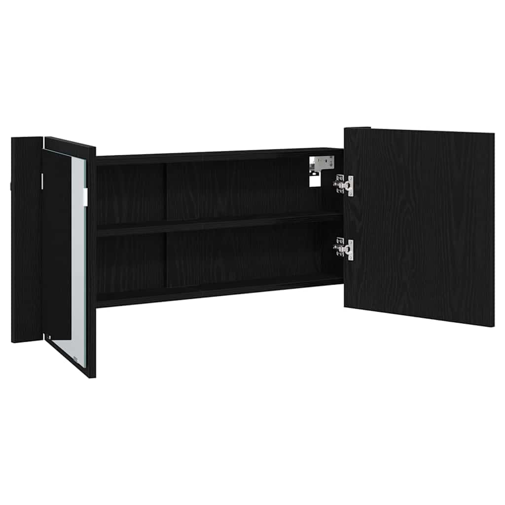 LED Tükörszekrény Fekete tölgy 100 x 12 x 45 cm Szerelt Fa