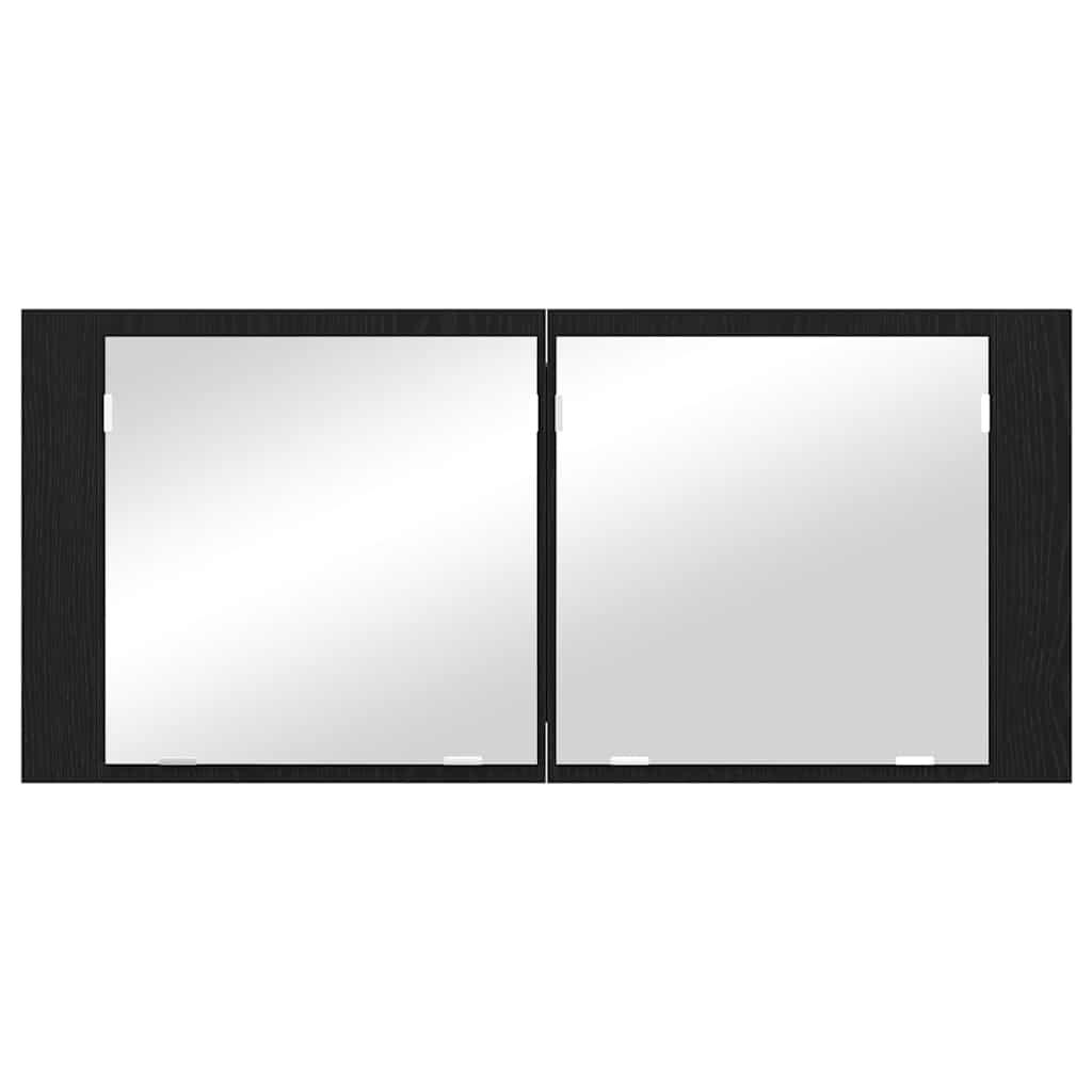 LED Tükörszekrény Fekete tölgy 100 x 12 x 45 cm Szerelt Fa