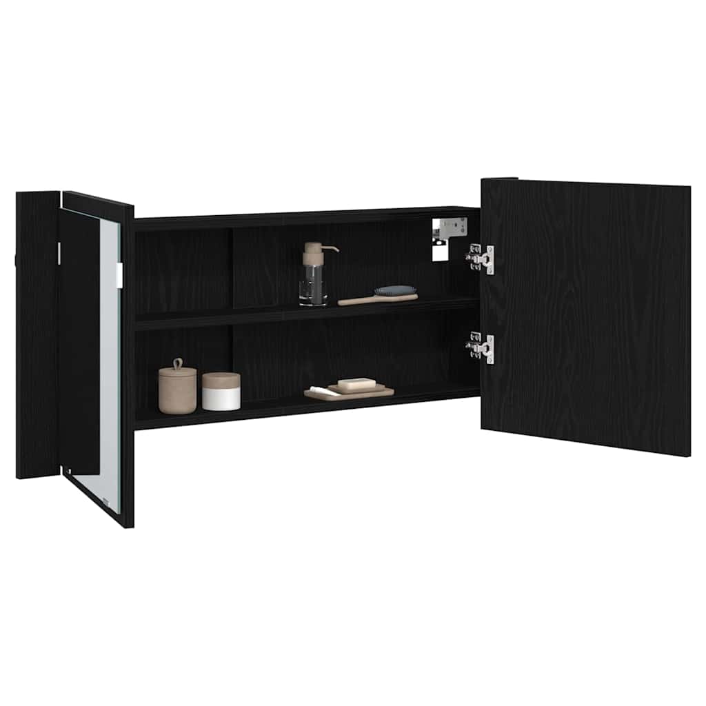 LED Tükörszekrény Fekete tölgy 100 x 12 x 45 cm Szerelt Fa