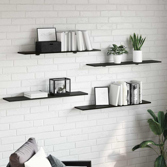 Polcos könyvespolc 4 pcs Fekete 100 x 20 x 1,5 cm Faanyag