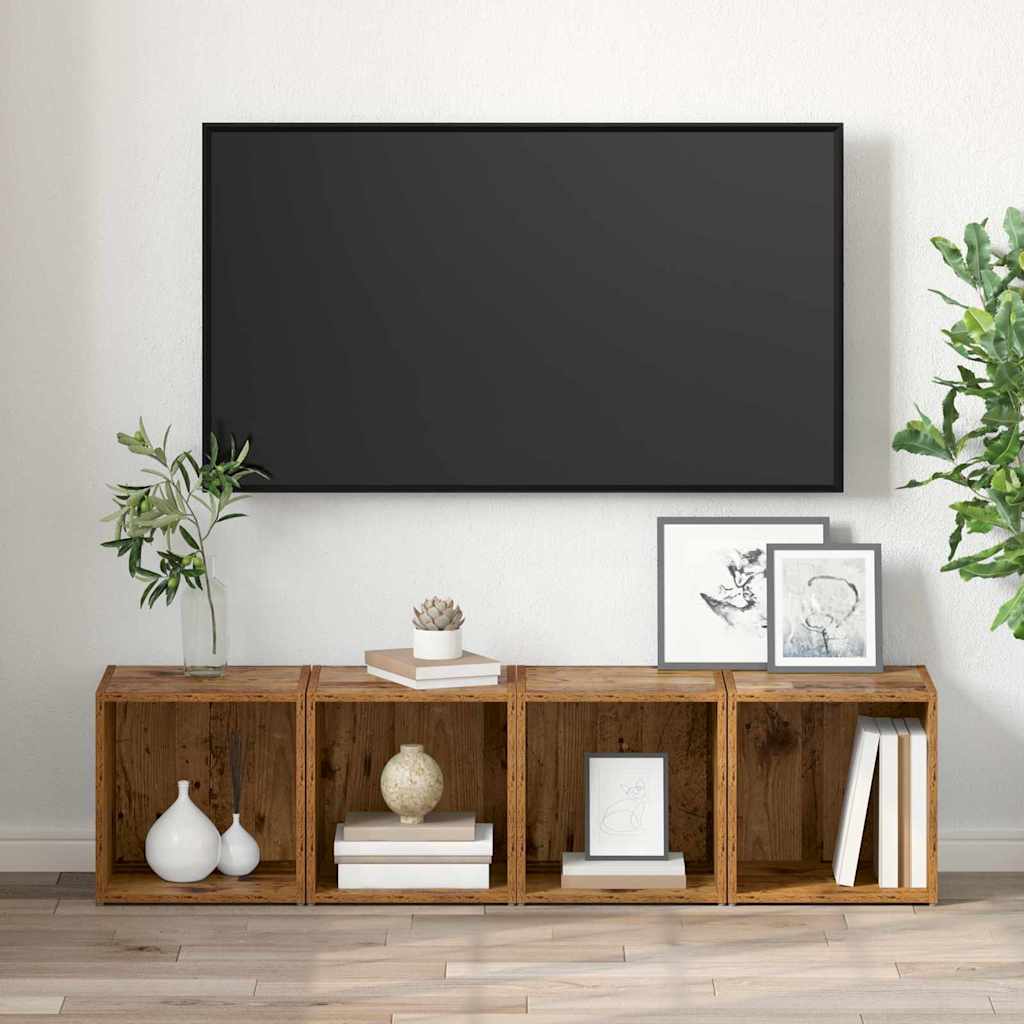 TV szekrény garnitúra 4 pcs Öreg fa Szerelt Fa