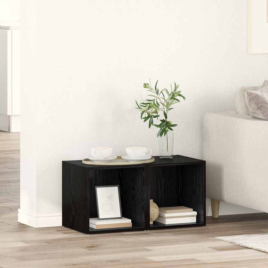 TV szekrény garnitúra 2 pcs 37 x 35 x 37,5 cm Fekete Faanyag
