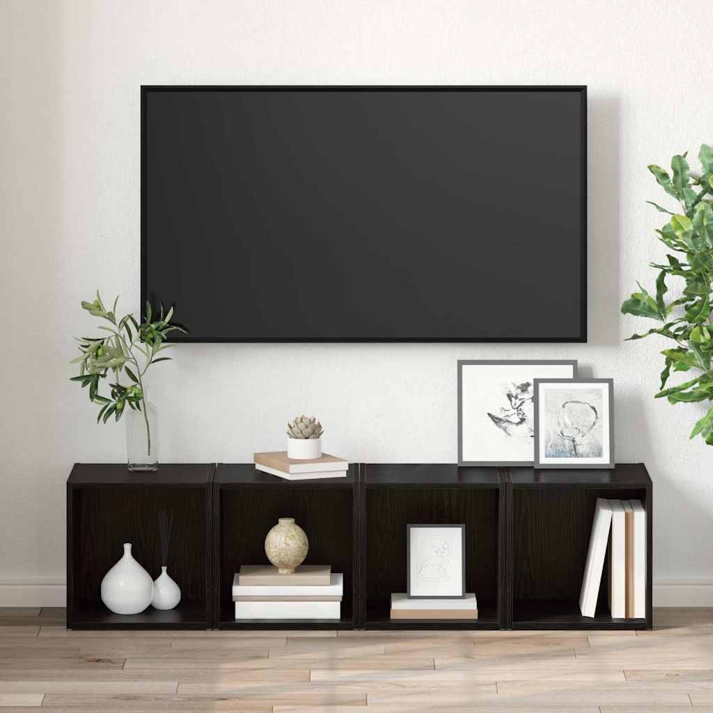 TV szekrény garnitúra 2 pcs Fekete Szerelt Fa