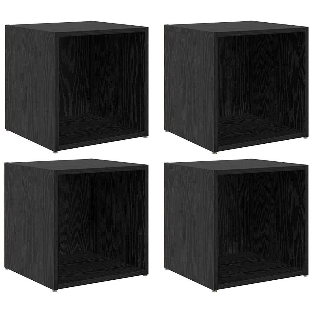 TV szekrény garnitúra 4 pcs Fekete Szerelt Fa