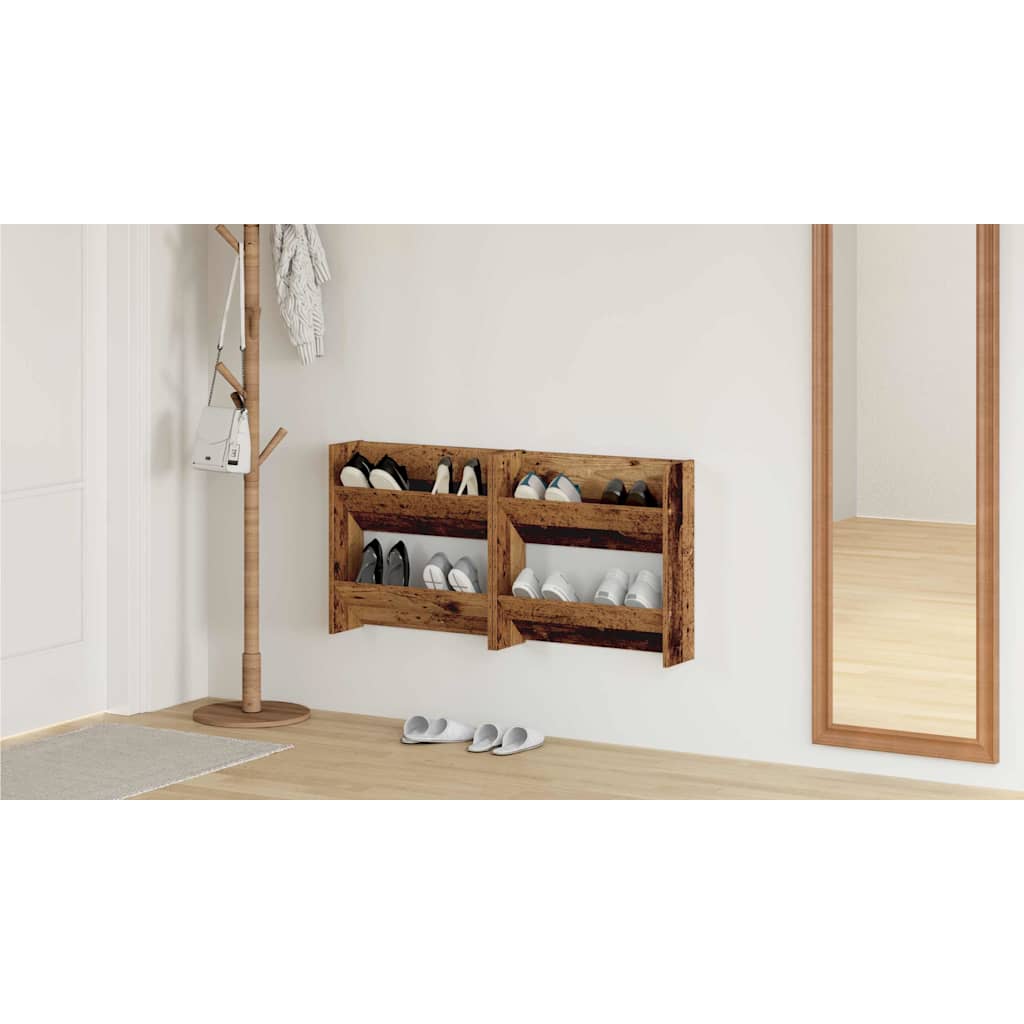 Cipőszekrény 2 db 60 x 18 x 60 cm Szerelt Fa Öreg fa