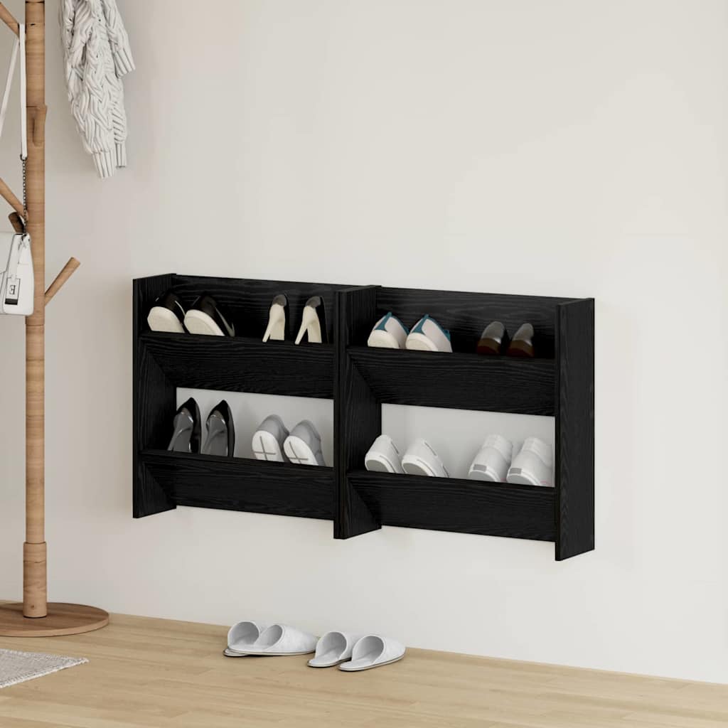 Cipőszekrény 2 db 60 x 18 x 60 cm Szerelt Fa Fekete tölgy