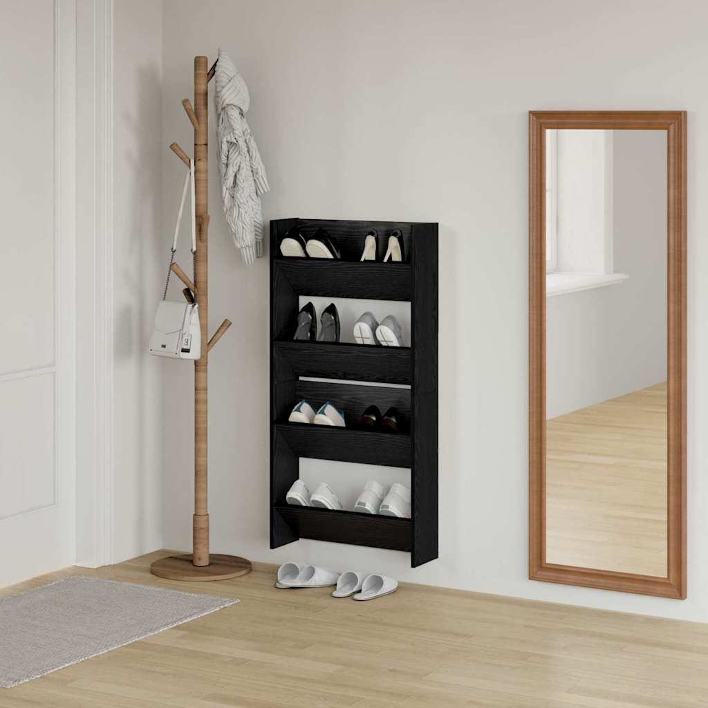 Cipőszekrény 2 db 60 x 18 x 60 cm Szerelt Fa Fekete tölgy
