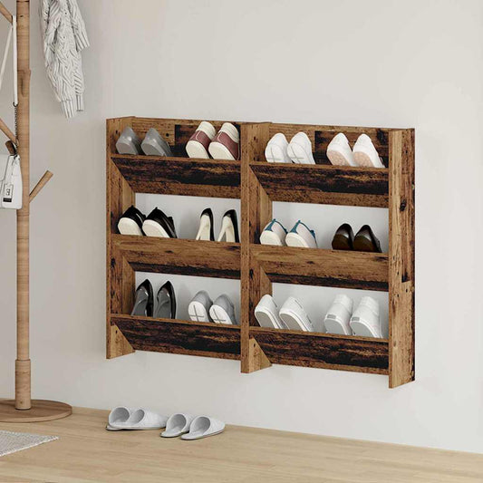 Cipőszekrény polcokkal 2 pcs Öreg fa 60 x 18 x 90 cm Faanyag