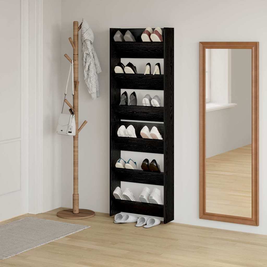 Cipőszekrény 2 db 60 x 18 x 90 cm Szerelt Fa Fekete tölgy