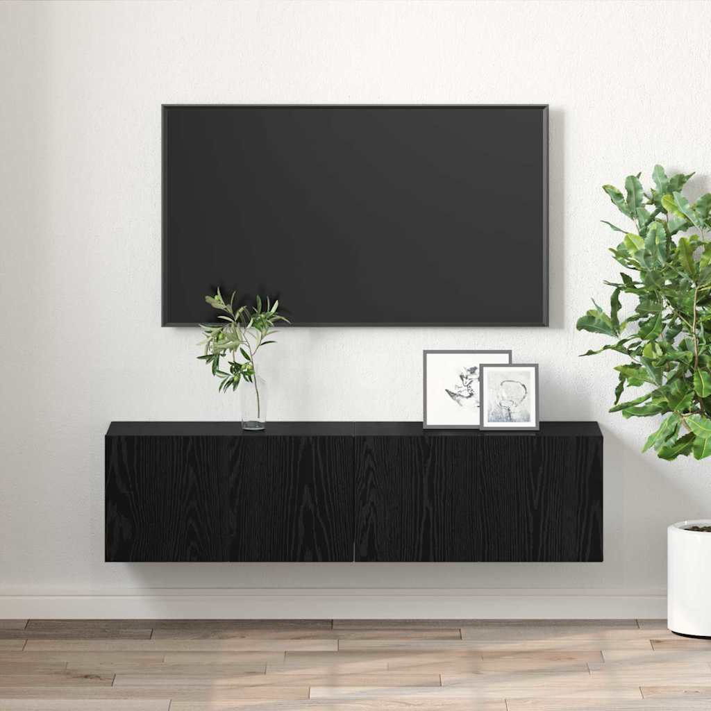 TV szekrény garnitúra 2 pcs Fekete Szerelt Fa