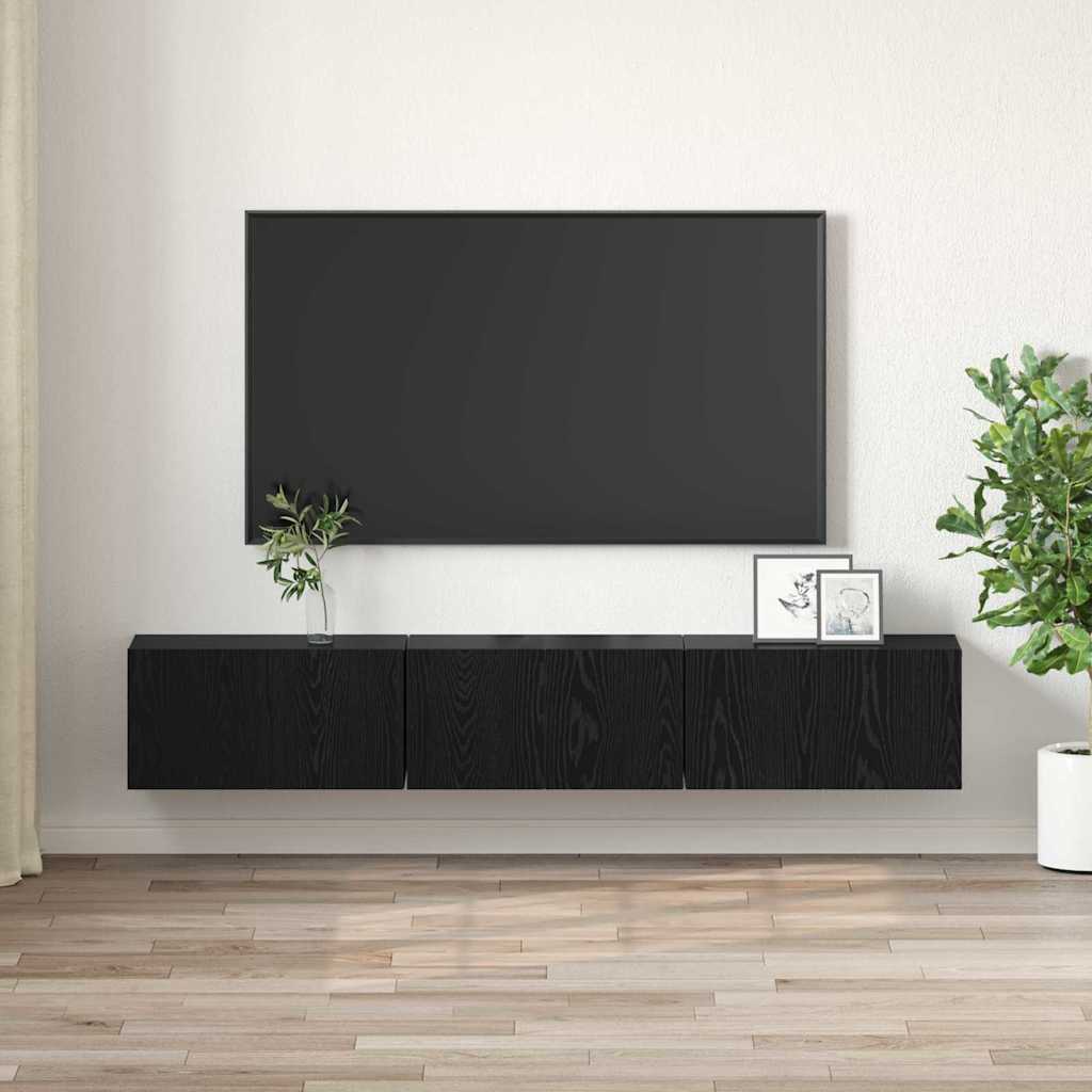 TV szekrény garnitúra 3 pcs Fekete Szerelt Fa
