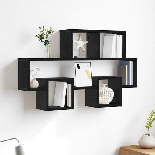Falpolc polcokkal tárolóval Musta tammi 82 x 15 x 51 cm Faanyag