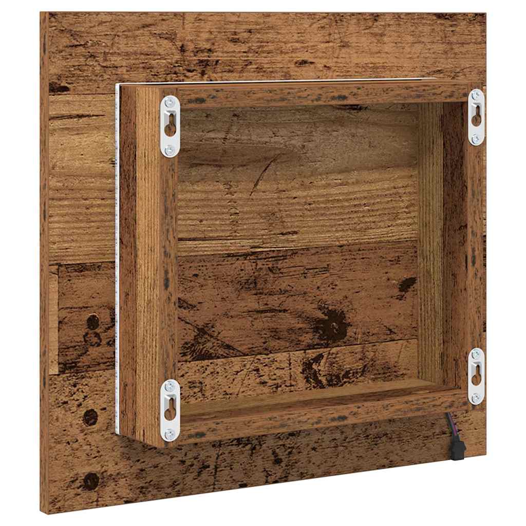 LED Fürdőszoba Tükör tükörrel Öreg fa 40 x 37 x 8.5 cm Faanyag