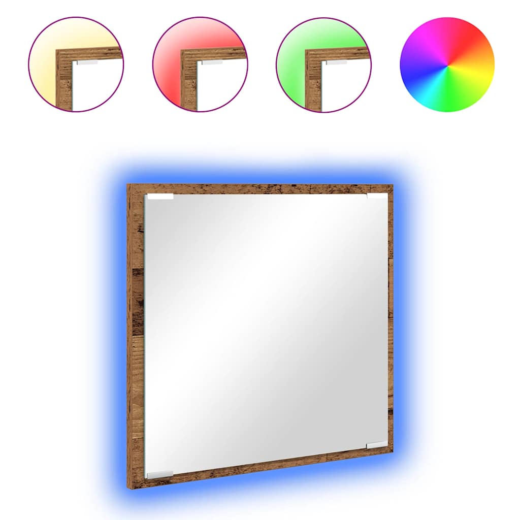 LED Fürdőszoba Tükör tükörrel Öreg fa 40 x 37 x 8.5 cm Faanyag