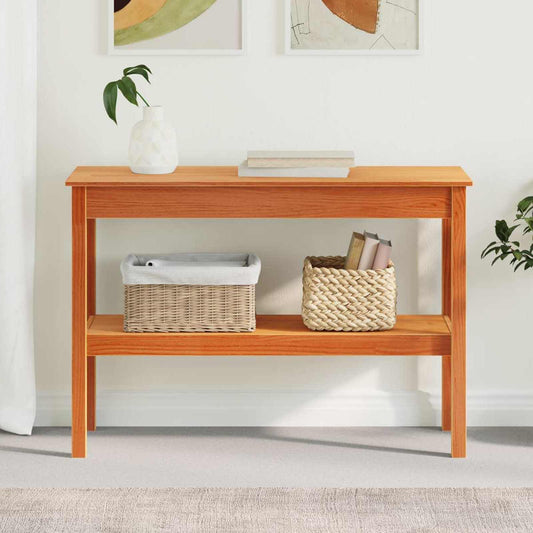 Konzolasztal polcokkal Viaszbarna 110 x 40 x 75 cm Tömör fenyő