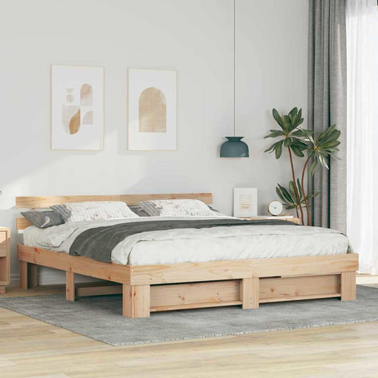 Ágykeret fejtámlával Barna 200 x 200 cm Tömör fenyőfa