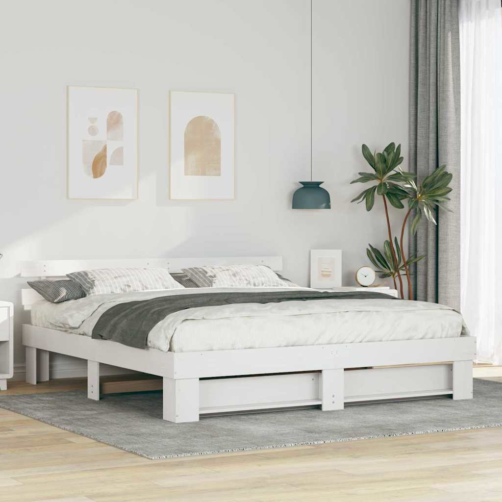 Ágykeret fejtámlával Fehér 200 x 200 cm Tömör fenyőfa