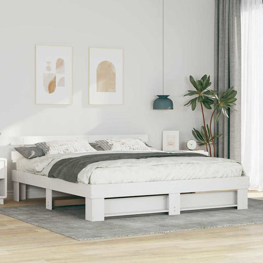 Ágykeret fejtámlával Fehér 200 x 200 cm Tömör fenyőfa