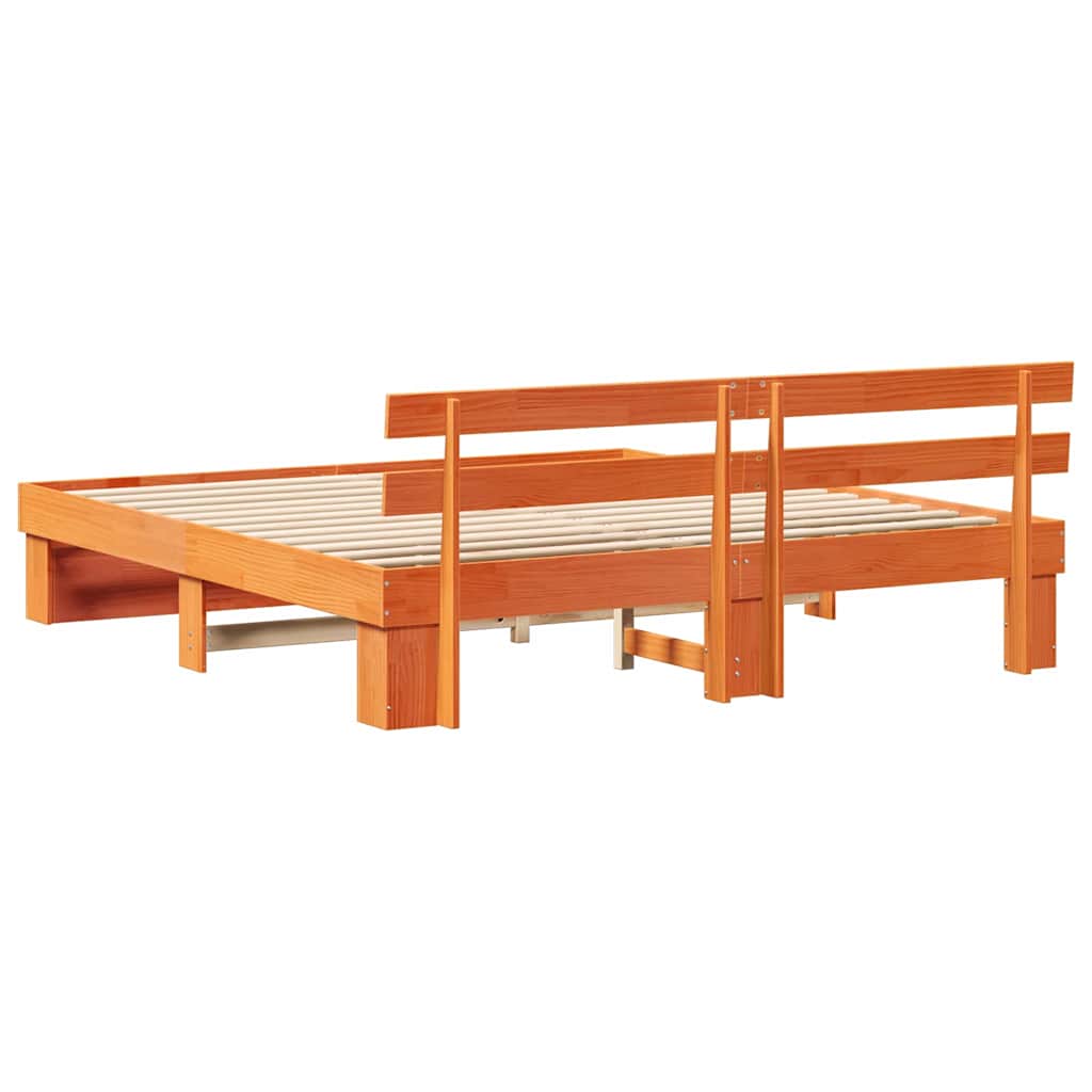 Ágykeret fejtámlával Barna 200 x 200 cm Tömör fenyőfa