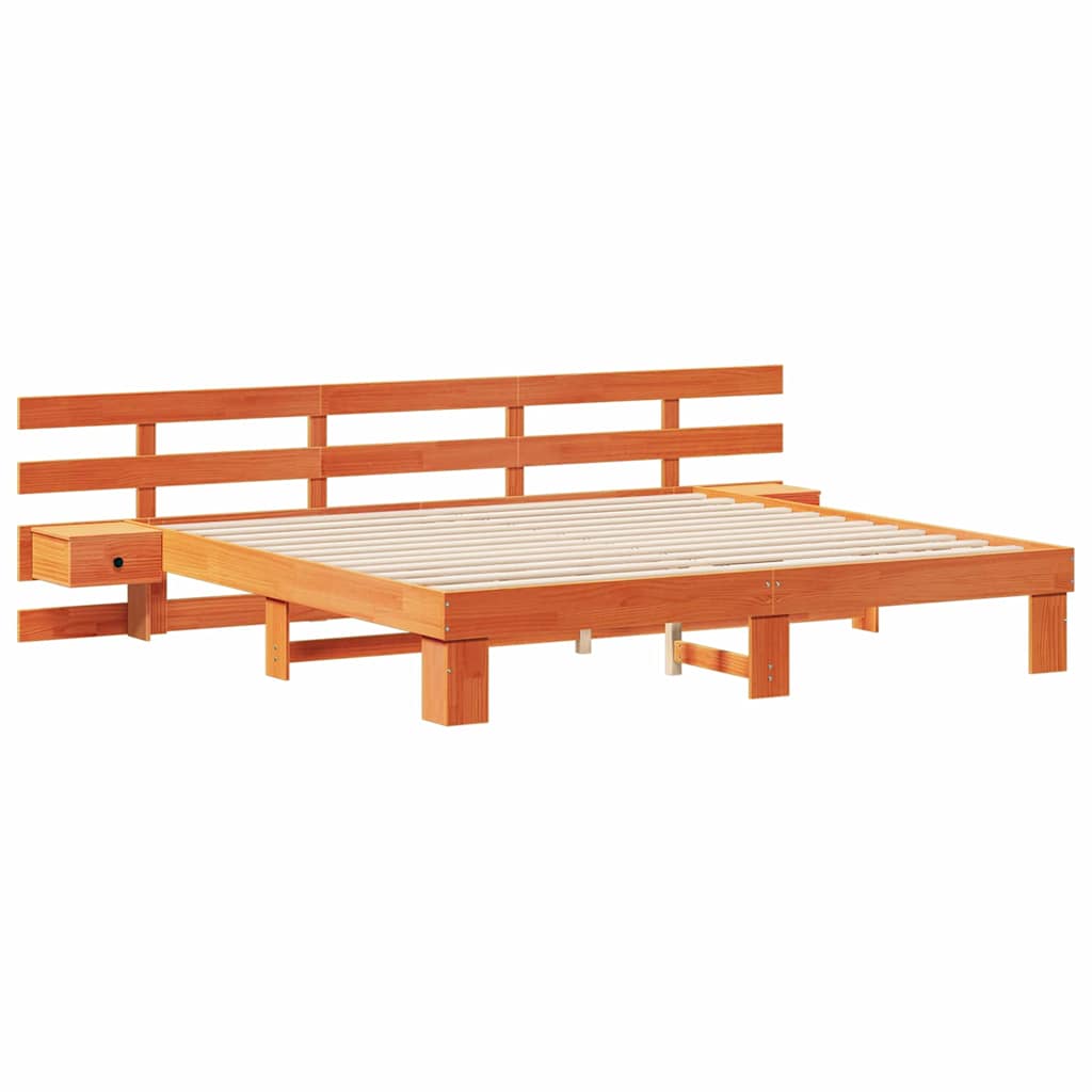 Ágykeret fejtámlával Barna 200 x 200 cm Tömör fenyőfa