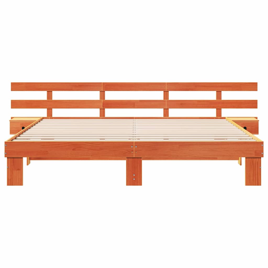 Ágykeret fejtámlával Barna 200 x 200 cm Tömör fenyőfa