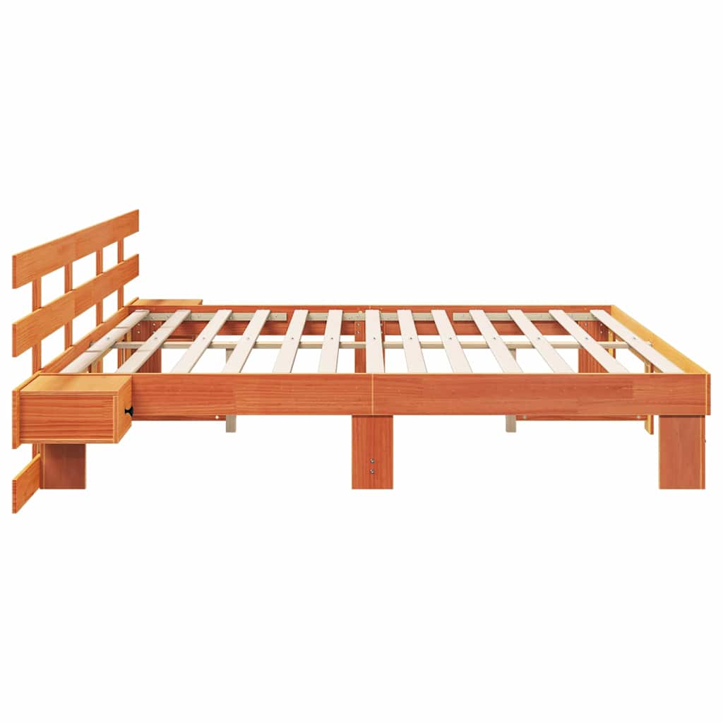 Ágykeret fejtámlával Barna 200 x 200 cm Tömör fenyőfa