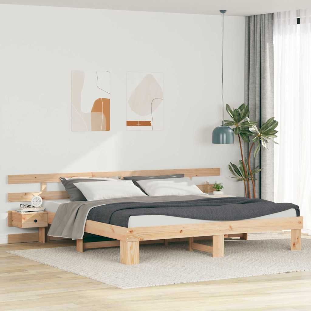 Ágykeret fejtámlával Barna 180 x 200 cm Tömör fenyőfa